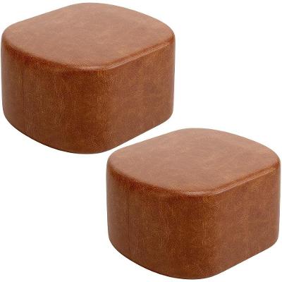 Kit 2 Puffs Decorativos Orgânico Para Living Quarto 70cm Doha W01 Couríssimo Camel - Lyam Decor