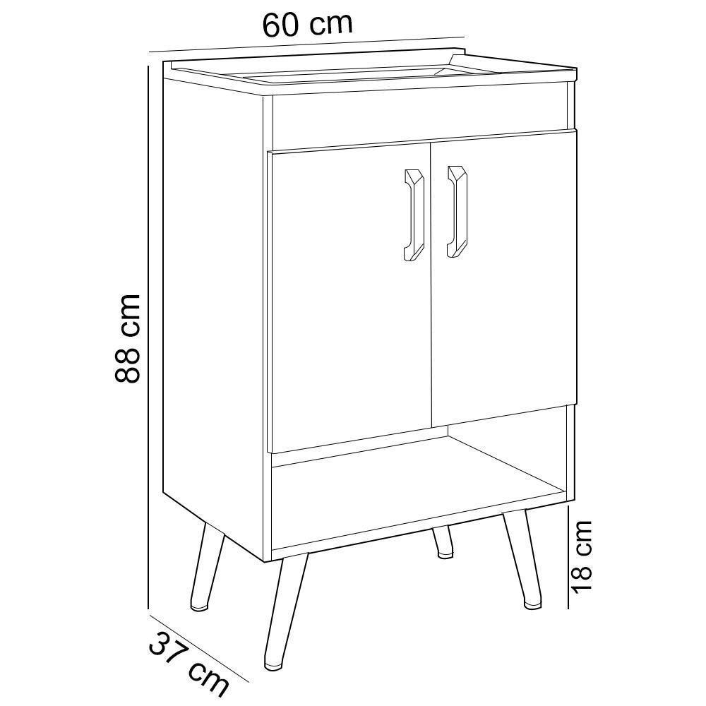 Balcão Gabinete Para Banheiro Com Pés 60cm Ramona B06 Branco Carvalho - Lyam Decor - 4