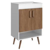 Balcão Gabinete Para Banheiro Com Pés 60cm Ramona B06 Branco Carvalho - Lyam Decor - 1
