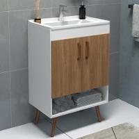 Balcão Gabinete Para Banheiro Com Pés 60cm Ramona B06 Branco Carvalho - Lyam Decor - 2