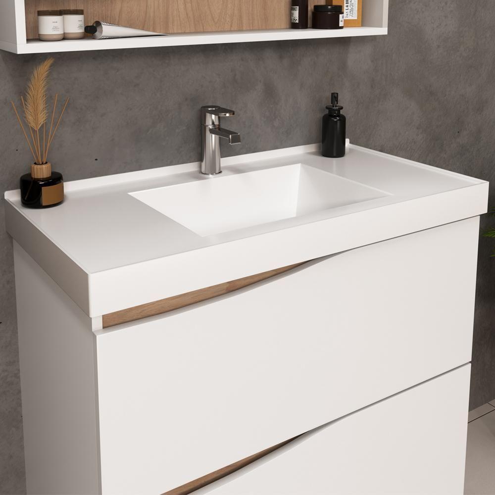 Balcão Gabinete Para Banheiro Com Pés E Lavatório 80cm Evie B06 Branco Tau - Lyam Decor - 5