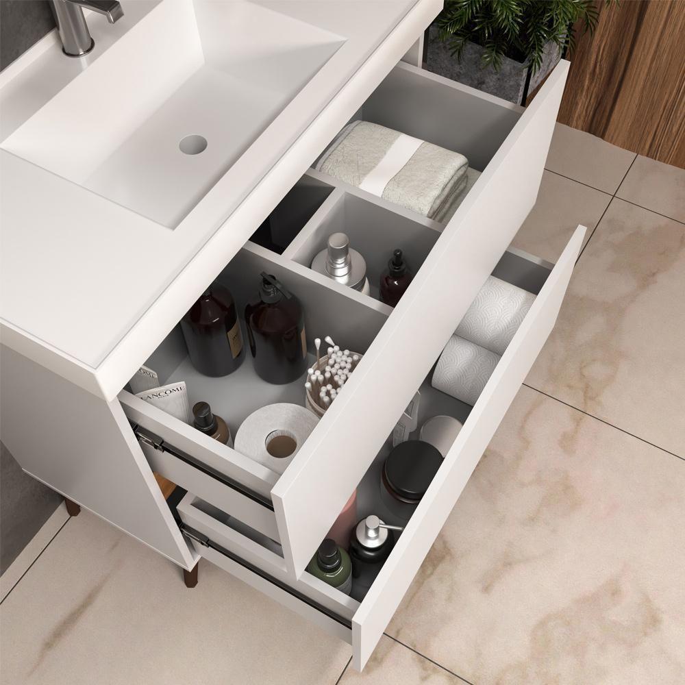 Balcão Gabinete Para Banheiro Com Pés E Lavatório 80cm Evie B06 Branco Tau - Lyam Decor - 7
