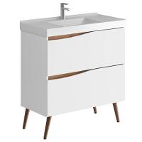 Balcão Gabinete Para Banheiro Com Pés E Lavatório 80cm Evie B06 Branco Tau - Lyam Decor - 1