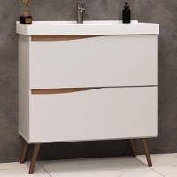 Balcão Gabinete Para Banheiro Com Pés E Lavatório 80cm Evie B06 Branco Tau - Lyam Decor - 2