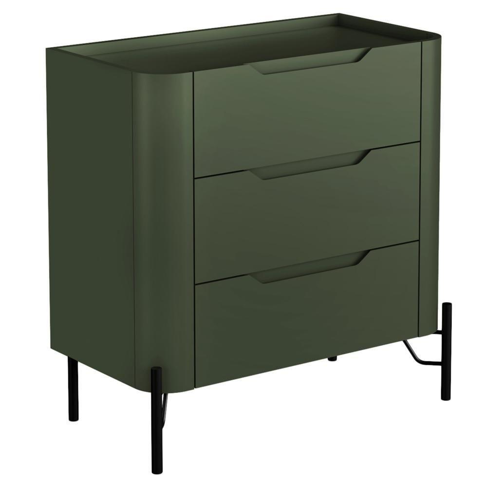 Kit 02 Mesas De Cabeceira Orgânica 3 Gavetas Pés Industrial Preto Bliss I03 Musgo - Lyam Decor - 4