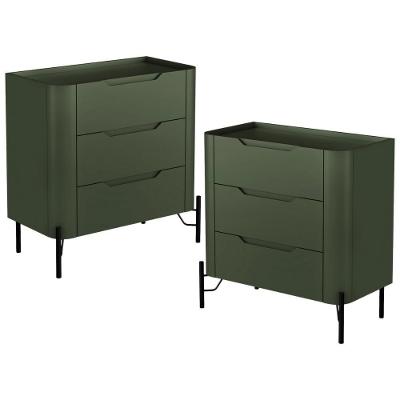 Kit 02 Mesas De Cabeceira Orgânica 3 Gavetas Pés Industrial Preto Bliss I03 Musgo - Lyam Decor