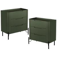 Kit 02 Mesas De Cabeceira Orgânica 3 Gavetas Pés Industrial Preto Bliss I03 Musgo - Lyam Decor - 1