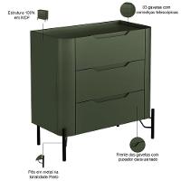 Kit 02 Mesas De Cabeceira Orgânica 3 Gavetas Pés Industrial Preto Bliss I03 Musgo - Lyam Decor - 2