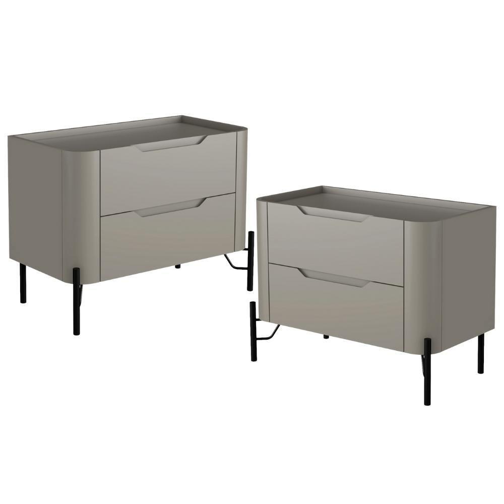 Kit 02 Mesas De Cabeceira Orgânica 2 Gavetas Pés Industrial Preto Bliss I03 Grigio - Lyam Decor - 1