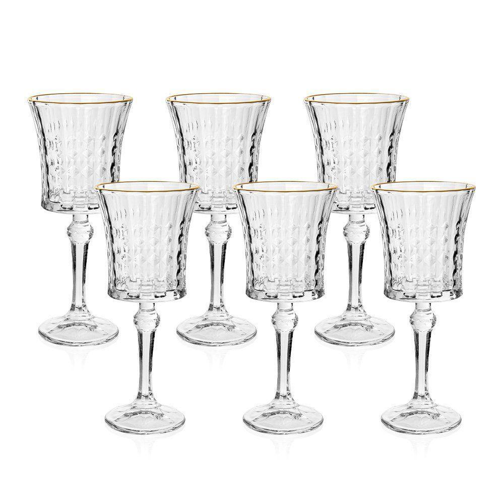 Jogo De Taças Copa E Cia 6 Peças Vitreo Com Filete Dourado 18 X 8 Cm - 1