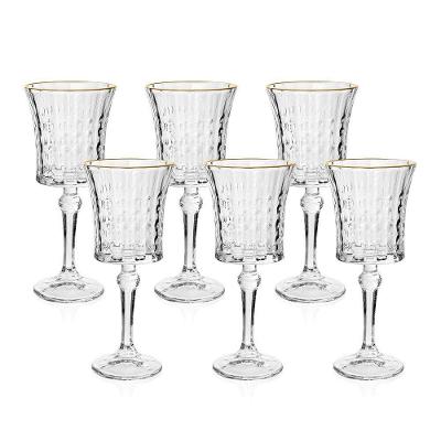 Jogo De Taças Copa E Cia 6 Peças Vitreo Com Filete Dourado 18 X 8 Cm