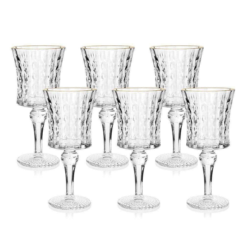 Jogo De Taças Copa E Cia 6 Peças Vitreo Com Filete Dourado 21 X 9 Cm - 1