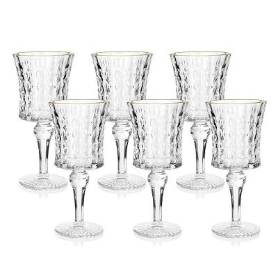 Jogo De Taças Copa E Cia 6 Peças Vitreo Com Filete Dourado 21 X 9 Cm