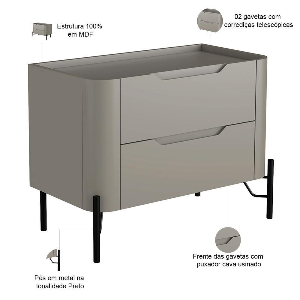 Mesa De Cabeceira Orgânica 2 Gavetas Pés Industrial Preto Bliss I03 Grigio - Lyam Decor - 2