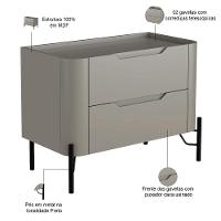 Mesa De Cabeceira Orgânica 2 Gavetas Pés Industrial Preto Bliss I03 Grigio - Lyam Decor - 2