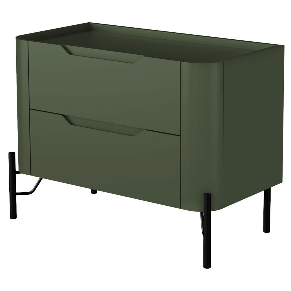 Mesa De Cabeceira Orgânica 2 Gavetas Pés Industrial Preto Bliss I03 Musgo - Lyam Decor - 4