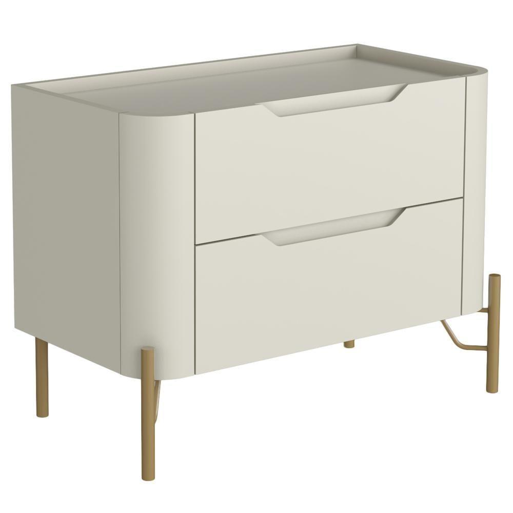 Mesa De Cabeceira Orgânica 2 Gavetas Pés Industrial Dourado Bliss I03 Luna - Lyam Decor - 1