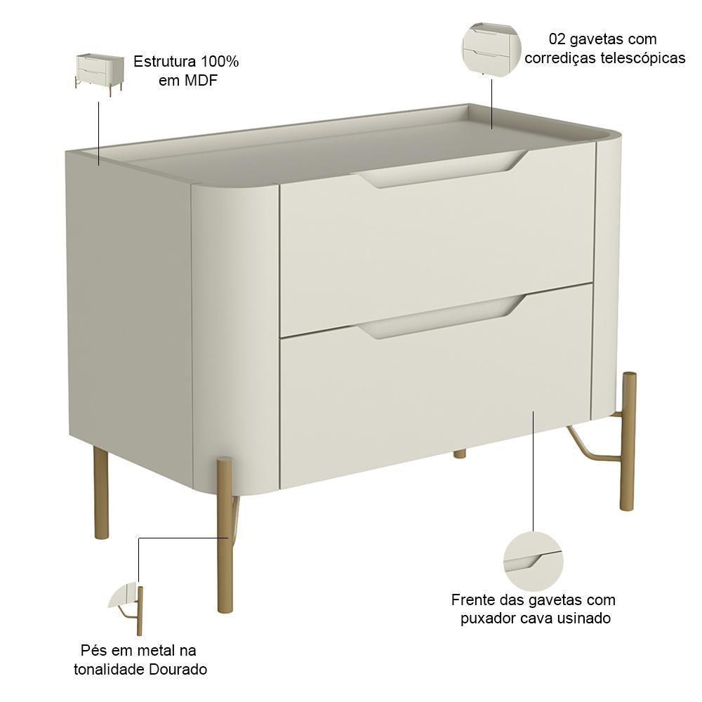 Mesa De Cabeceira Orgânica 2 Gavetas Pés Industrial Dourado Bliss I03 Luna - Lyam Decor - 2