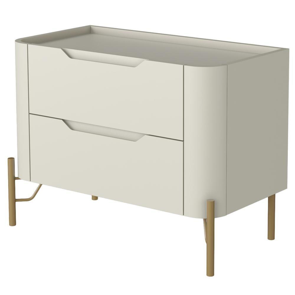 Mesa De Cabeceira Orgânica 2 Gavetas Pés Industrial Dourado Bliss I03 Luna - Lyam Decor - 4
