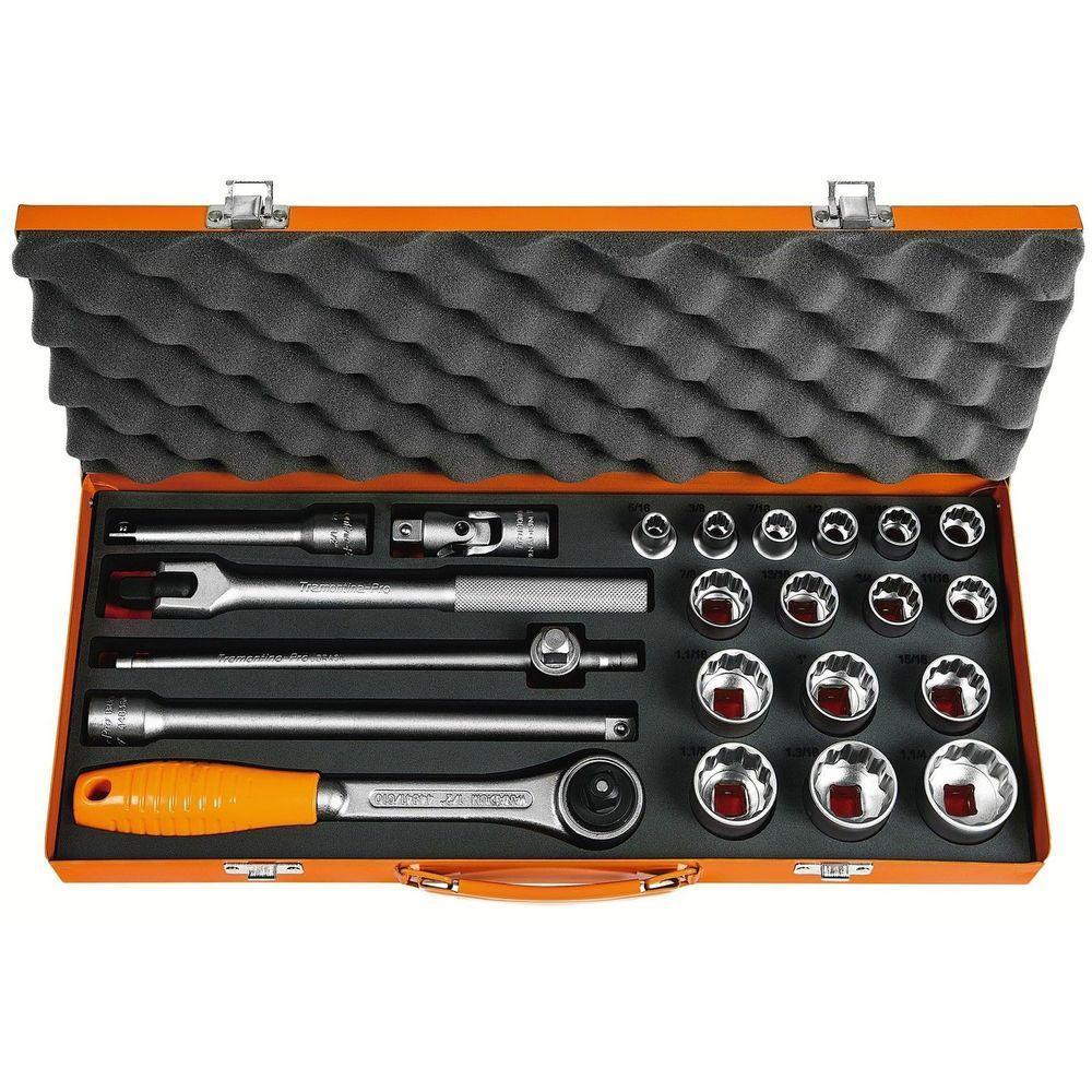 Maleta Com Soquetes Estriados E Acessórios 1-2 Polegadas - 22 Peças Tramontina Pro Tramontina - 1