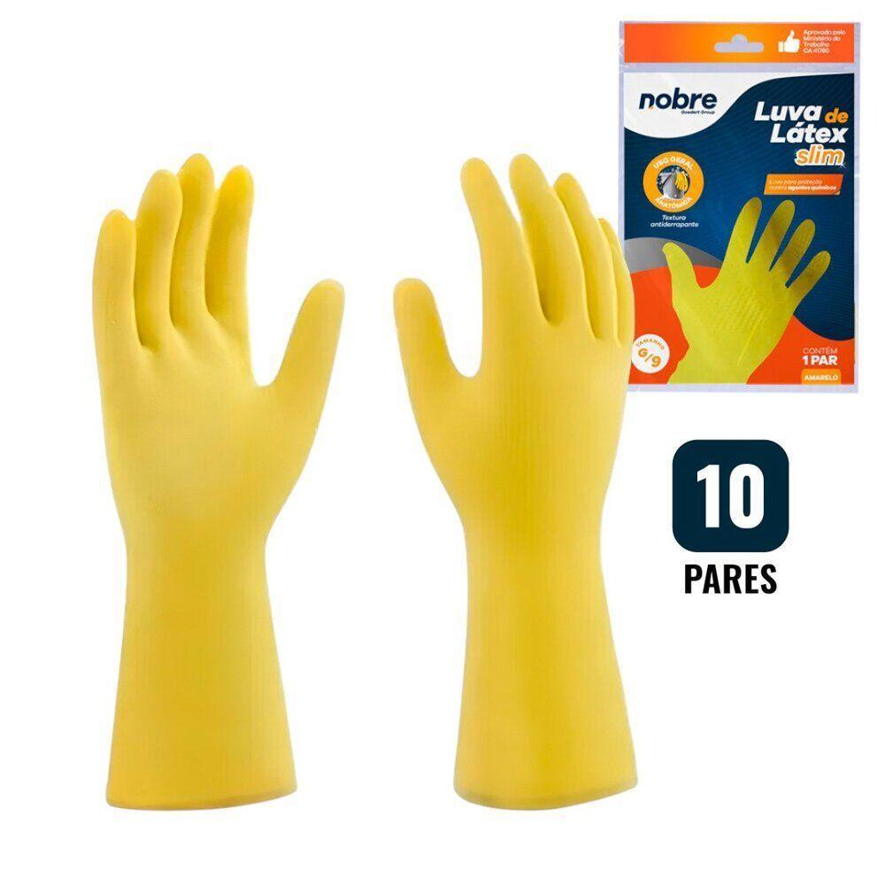 Luvas De Látex Amarelo Resistente A Agentes Químicos - Kit Com 10 Pares Tamanho G - 1