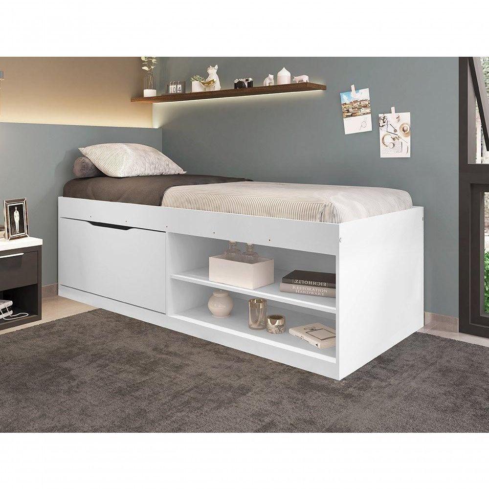 Cama Box Sapateira Solteiro Vanessa 0,88 Branco Com Colchão - Framar Móveis - 1