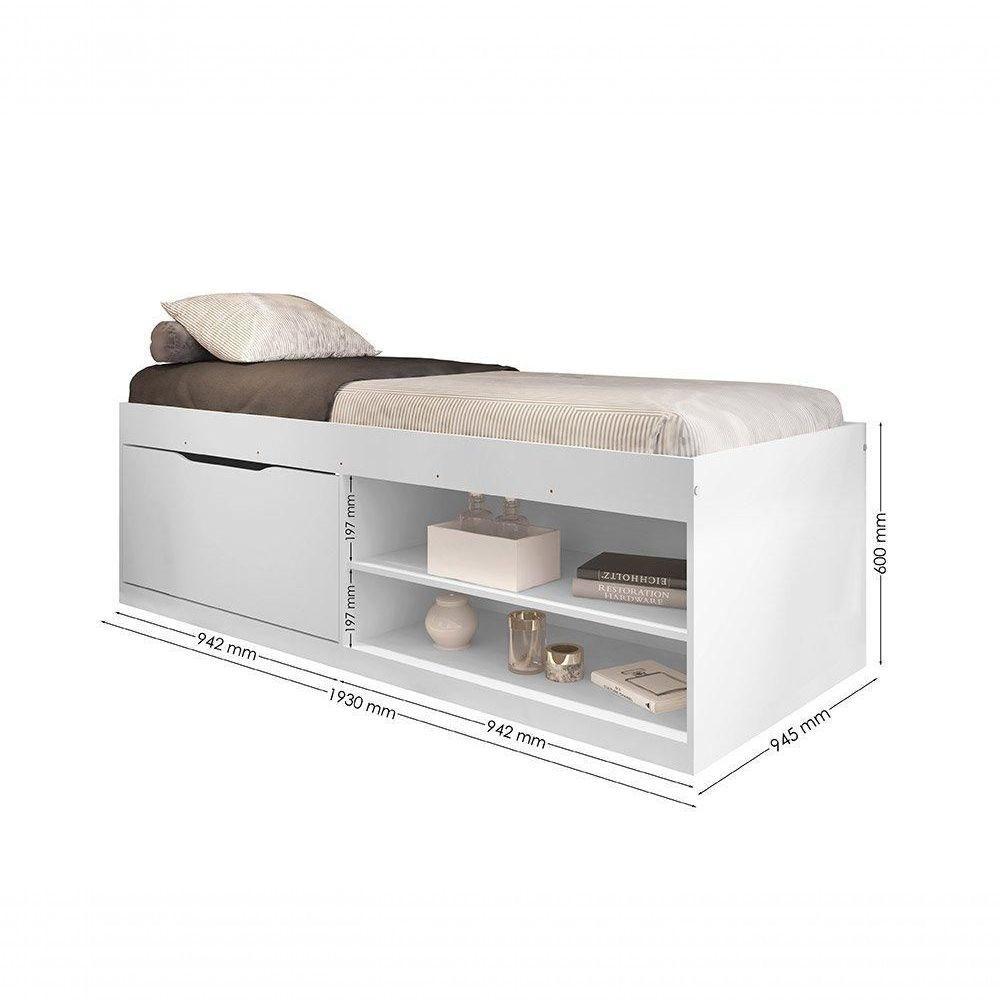 Cama Box Sapateira Solteiro Vanessa 0,88 Branco Com Colchão - Framar Móveis - 3