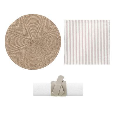 Kit Mesa Posta Copa E Cia 2 Lugares Listras Taupe