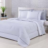 Kit Edredom 100% Algodão Percal 150 Fios Dupla Face King + Jogo De Cama Gran Moratta 7 Peças - Branco/ Cinza - 1