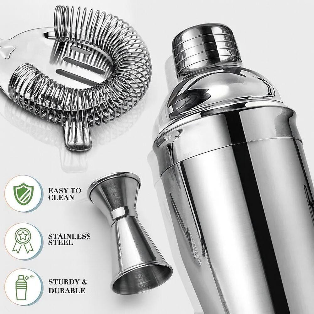 Kit Coqueteleira Profissional Inox 750ml Acessórios Completo Com Suporte Em Bambu Bar E Drinks - 4