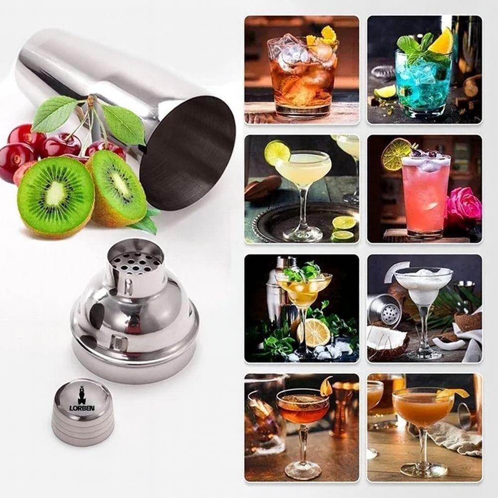 Kit Coqueteleira Profissional Inox 750ml Acessórios Completo Com Suporte Em Bambu Bar E Drinks - 6
