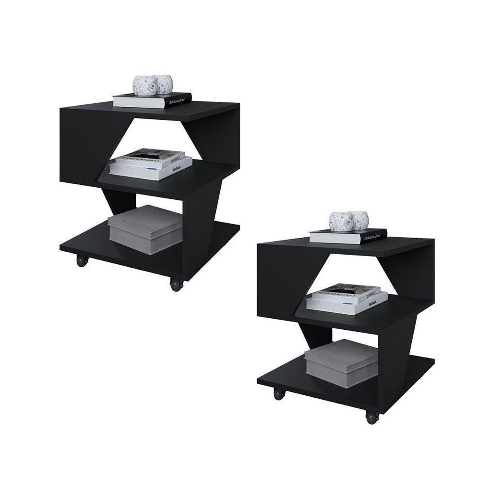 Kit Com 2 Mesa De Cabeceira Spin Para Quarto Casal Poquema Preto - 1