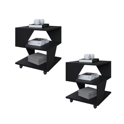 Kit Com 2 Mesa De Cabeceira Spin Para Quarto Casal Poquema Preto