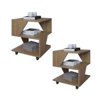 Kit Com 2 Mesa De Cabeceira Spin Para Quarto Casal Poquema Carvalho - 1