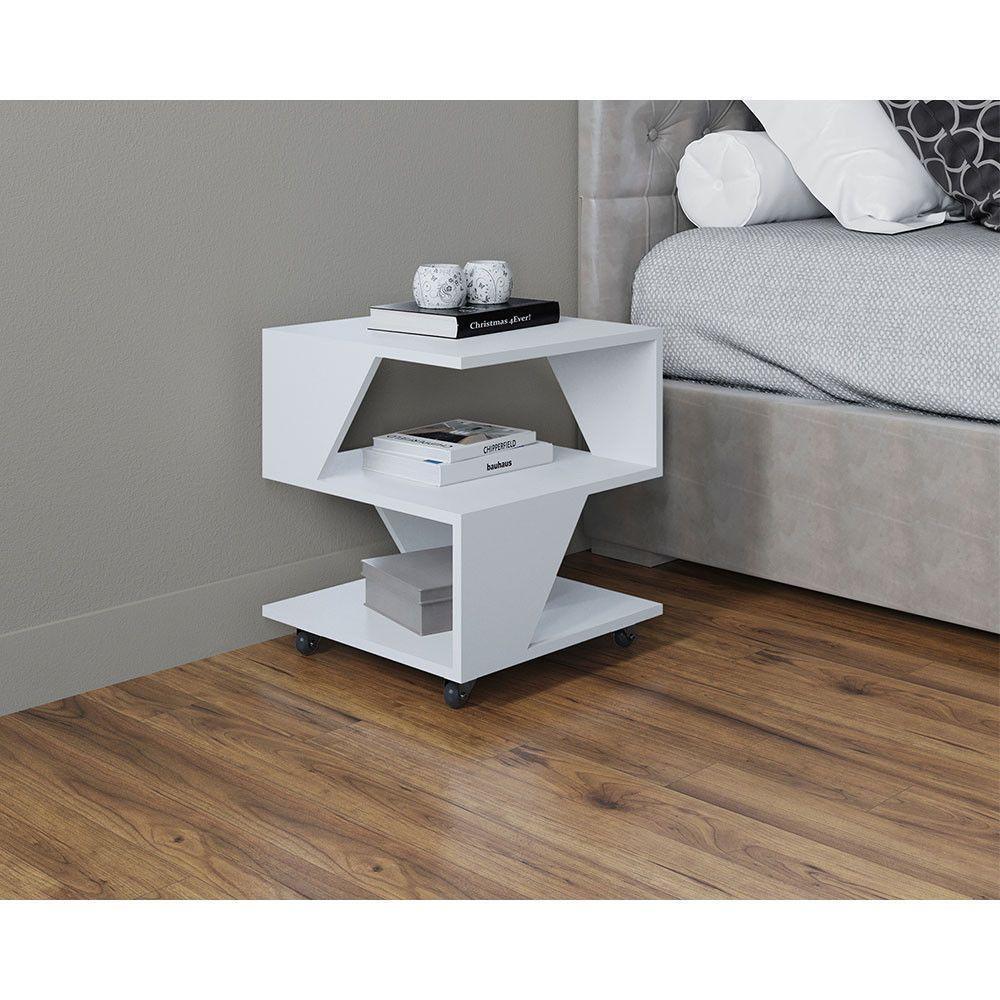 Kit Com 2 Mesa De Cabeceira Spin Para Quarto Casal Poquema Branco - 2