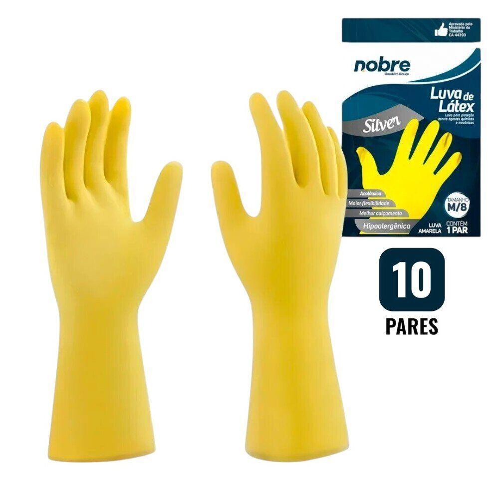 Kit Com 10 Pares De Luvas Hipoalergênicas De Borracha/látex Amarelas Para Limpeza E Cozinha - 1