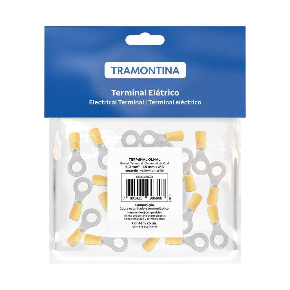 Terminais De Conexão Olhal Tramontina Em Cobre Estanhado E Nylon 6 Mm² X 15 Mm X M8 Amarelo 25 Peças Tramontina - 3