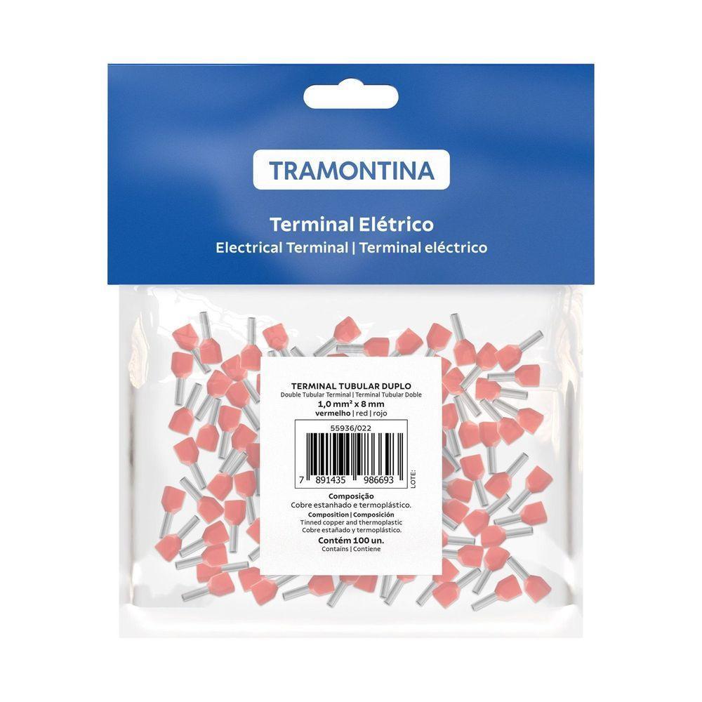 Terminais Conexão Tubulares Duplos Tramontina Cobre Estanhado Nylon 1,0 Mm² X 8 Vermelho 100 Peças Tramontina - 3