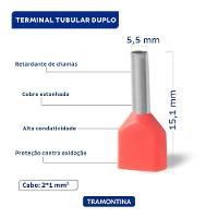 Terminais Conexão Tubulares Duplos Tramontina Cobre Estanhado Nylon 1,0 Mm² X 8 Vermelho 100 Peças Tramontina - 2