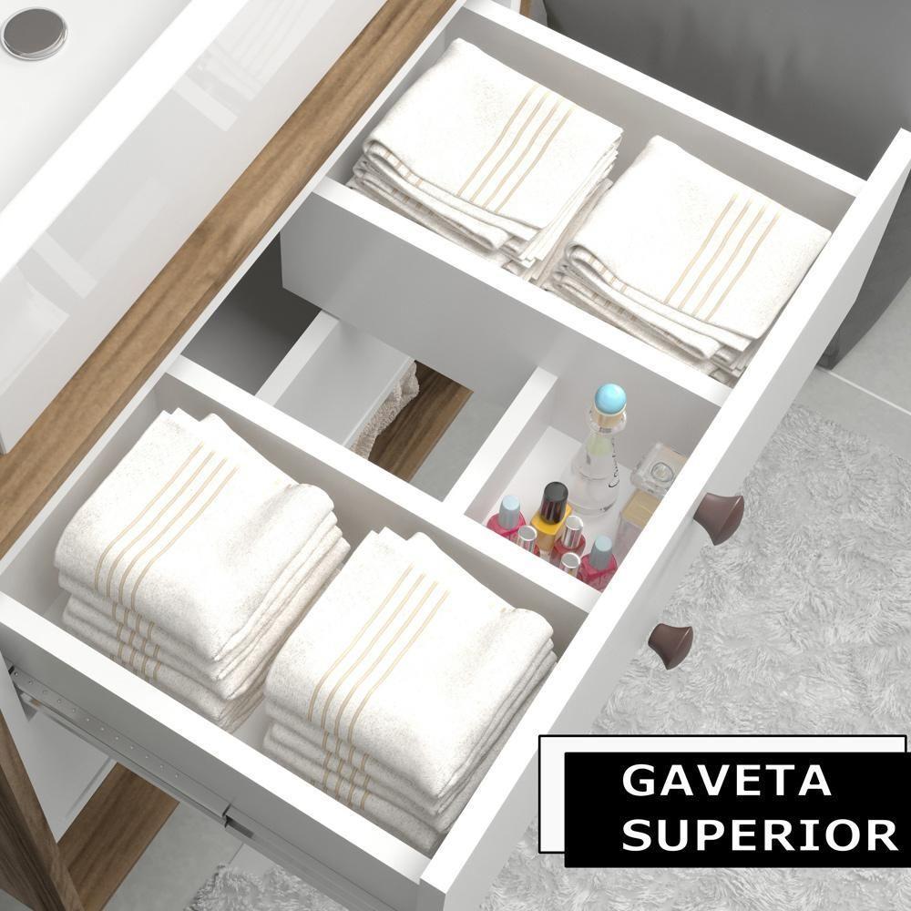 Conjunto Para Banheiro Gabinete Com Pés Cuba E Armário Lionel B06 Branco Nogal - Lyam Decor - 8