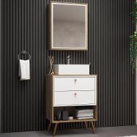 Conjunto Para Banheiro Gabinete Com Pés Cuba E Armário Lionel B06 Branco Nogal - Lyam Decor - 2