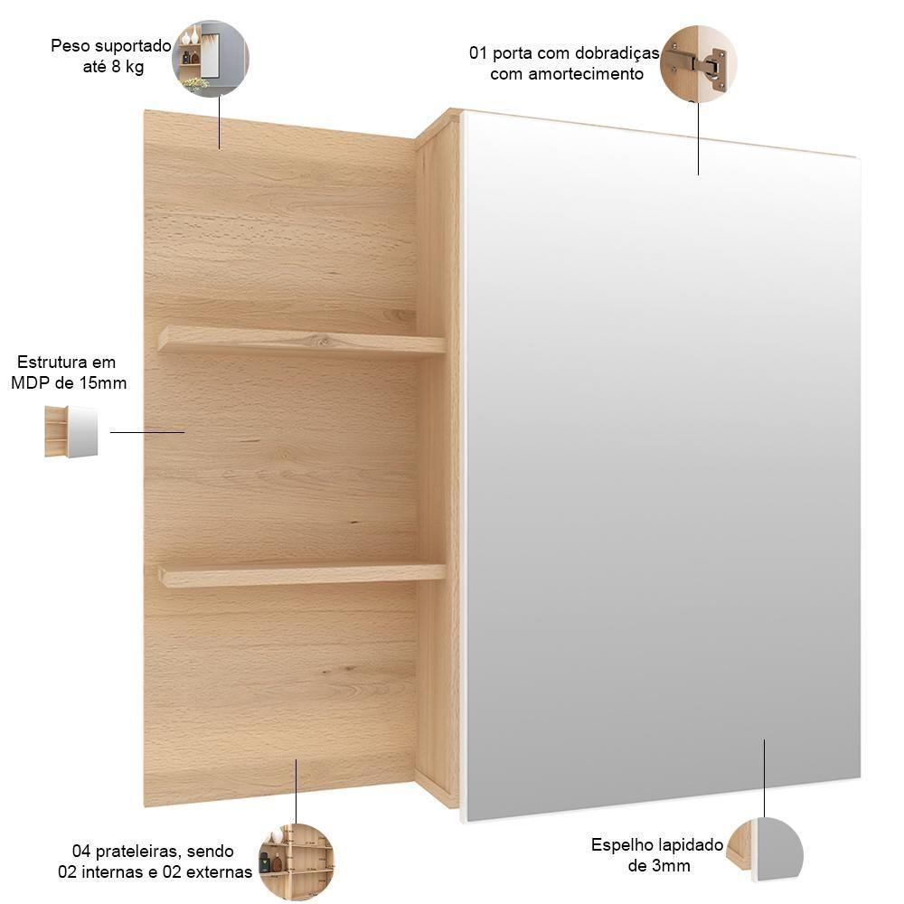 Conjunto Para Banheiro Balcão E Armário Com Pés 80cm West B06 Branco Faia - Lyam Decor - 5