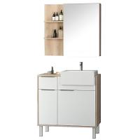 Conjunto Para Banheiro Balcão E Armário Com Pés 80cm West B06 Branco Faia - Lyam Decor - 1