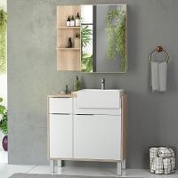 Conjunto Para Banheiro Balcão E Armário Com Pés 80cm West B06 Branco Faia - Lyam Decor - 3