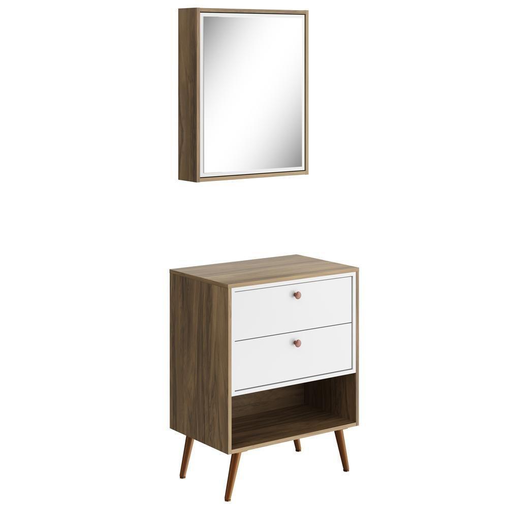 Conjunto Para Banheiro Balcão E Armário Com Pés 60cm Lionel B06 Branco Nogal - Lyam Decor - 1