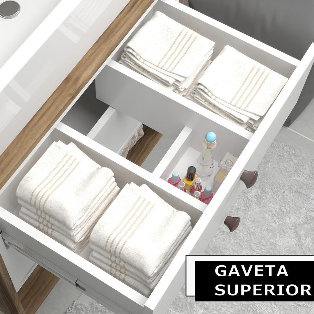 Conjunto Para Banheiro Balcão E Armário Com Pés 60cm Lionel B06 Branco Nogal - Lyam Decor - 9