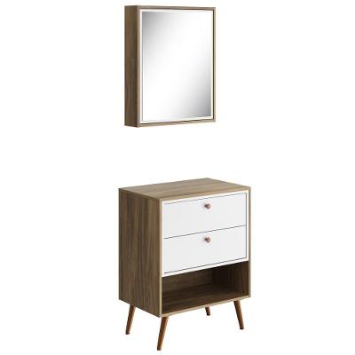 Conjunto Para Banheiro Balcão E Armário Com Pés 60cm Lionel B06 Branco Nogal - Lyam Decor