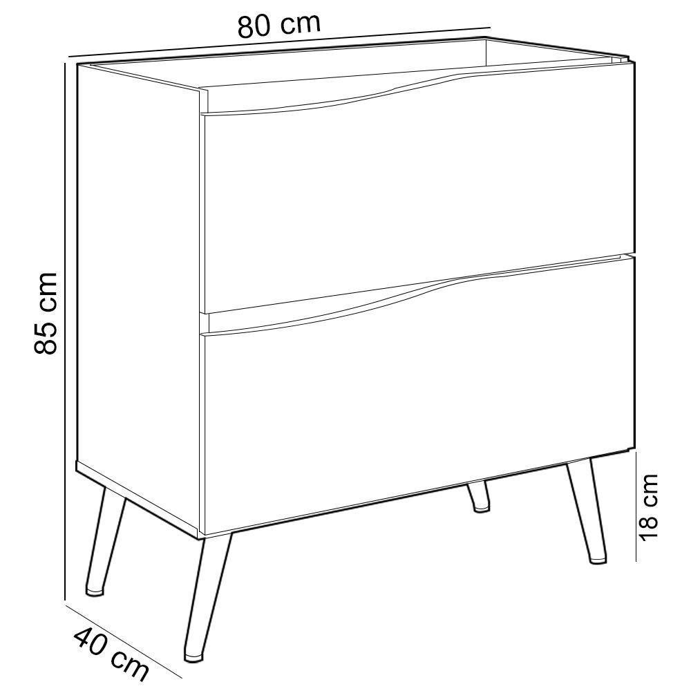 Conjunto Banheiro Gabinete Com Pés E Armário Com Espelho 80cm Evie B06 Branco Tau - Lyam Decor - 6