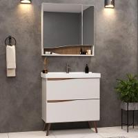 Conjunto Banheiro Gabinete Com Pés E Armário Com Espelho 80cm Evie B06 Branco Tau - Lyam Decor - 2