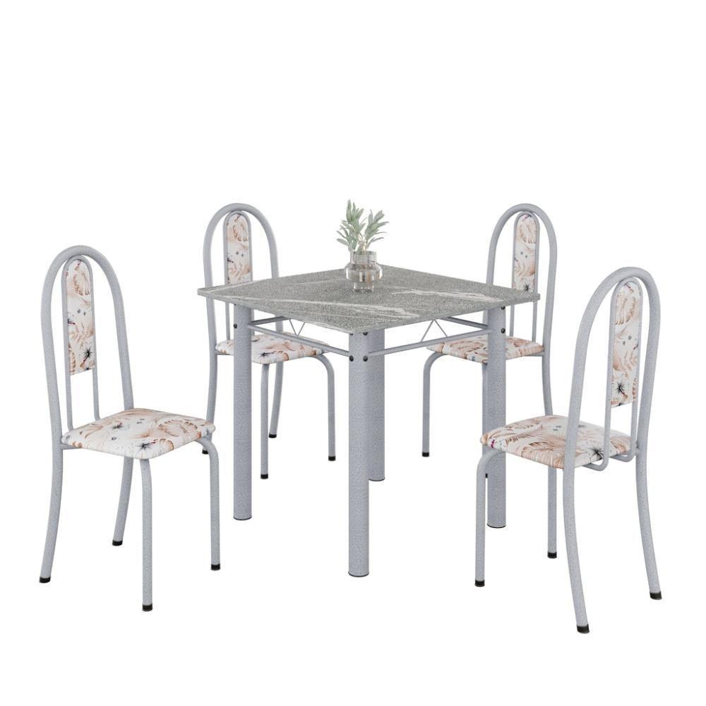 Conjunto De Mesa Tubular 4 Cadeiras 70x70cm Mart Perola Com Tampo Em Granito Topázio Isabel 030 - Tudo De Móveis Botanic Bege - 1